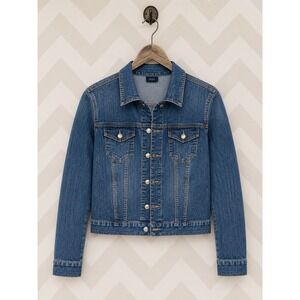 Faded Glory Denim Jacket Indigo Wash Classic Trucker Stretch Size L 12-14